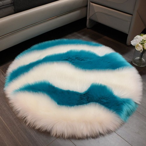 Faux Fur Fluffy Rug Water Ripple Washable Mat Round Rugs Bedroom Cushion Decor - Picture 22 of 22