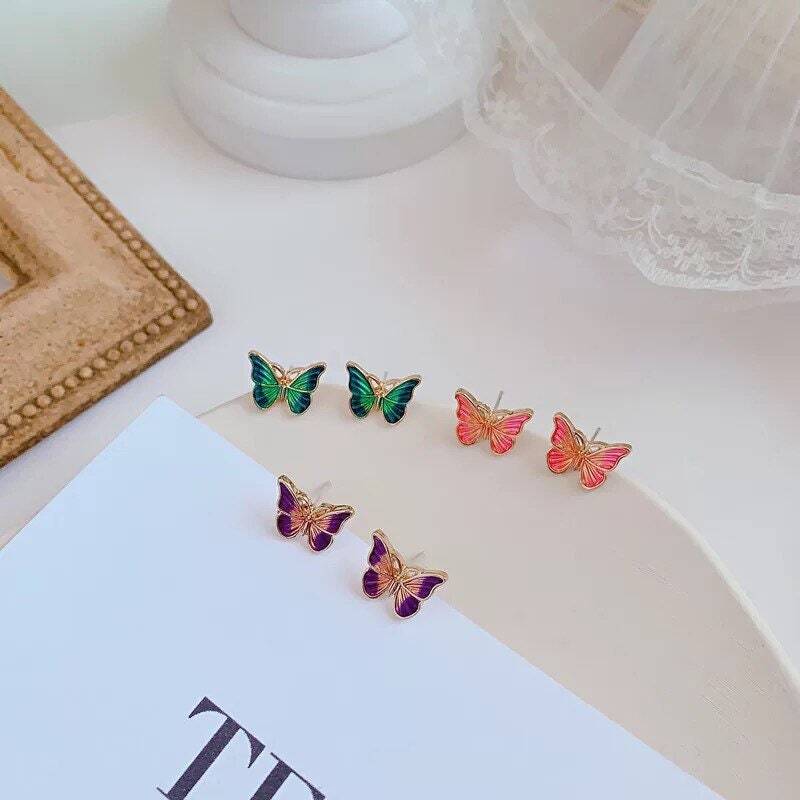 Colorful Butterfly Stud Earrings in 3 Stylish Shades  -image