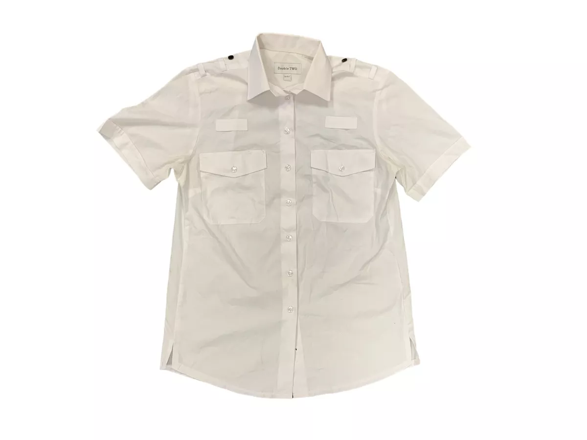 Double Two Female White Short Sleeve Shirt With Epaulettes Loops FSW06B
