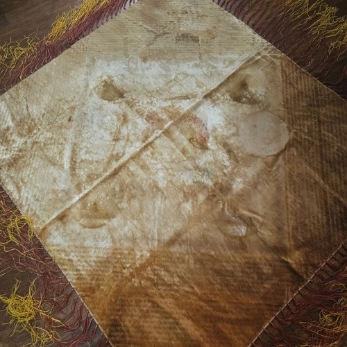 Arazzo tovaglia sciarpa pianoforte velluto vintage 32x34" frange hippie boho antico - Foto 5 di 13