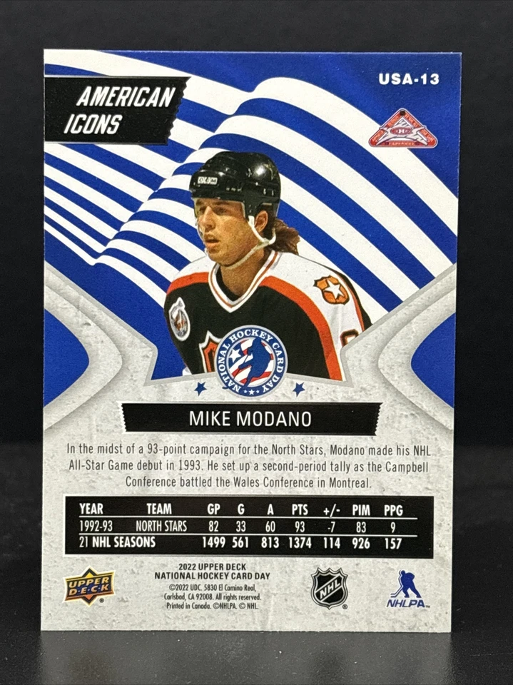 2022 Upper Deck National Hockey Card Day USA Mike Modano #USA-13 - Image 2 of 2