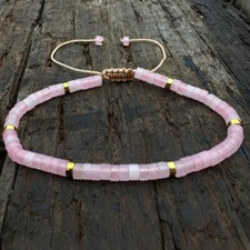 Natural Rose Quartz Stone Dainty Bracelet Clear Crystal Bracelet Minimalist USA