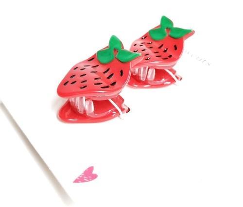 J.Crew Crewcuts Girls Strawberry Hair Claw Set Red Fruit Natural Multi New - Picture 6 of 13