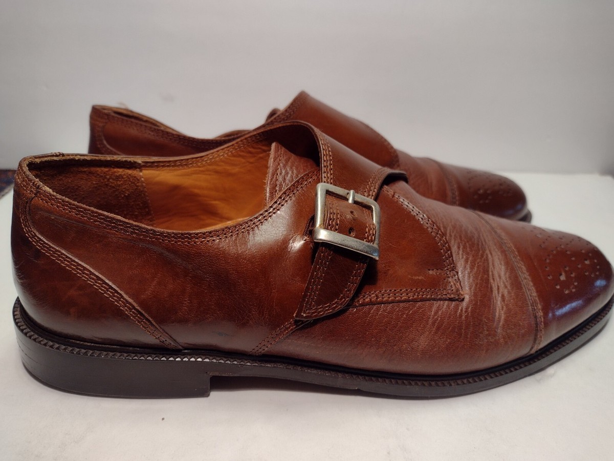 Vintage Italian Made Monk Strap Dress Shoes Brown Men 14 B Leather Italy Marelli HANDMADE ITALY BROWN MENS LEATHER DRESS MONK STRAP SHOES SZ  main image 4