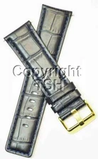 22 mm NAVY BLUE LEATHER WATCH BAND CROCO WITH SPRING BAR SQUARE END GOLD BUCKLE