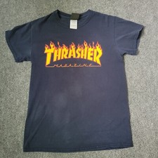 Thrasher Magazine Flame Graphic T-Shirt San Francisco Tag Blue Sz. S