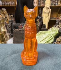 RARE ANCIENT EGYPTIAN ANTIQUITIES Statue Goddess Bastet Cat Made Amber Stone BC