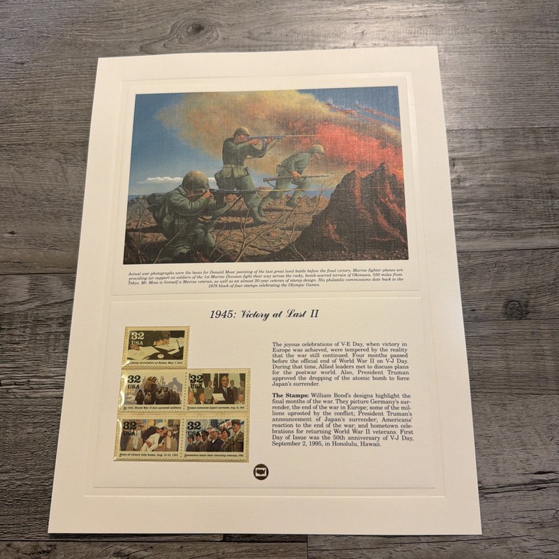 Donald Moss’ 1945 Victory at Last 2 Stamp Art USPS 32 cents