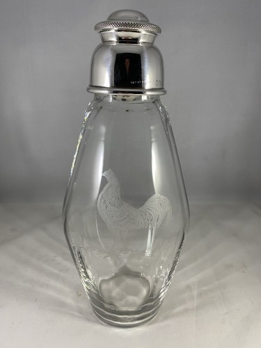 Art Deco Etched Glass Cocktail Shaker Stevens & William Plated Top Hukin & Heath - Picture 3 of 16