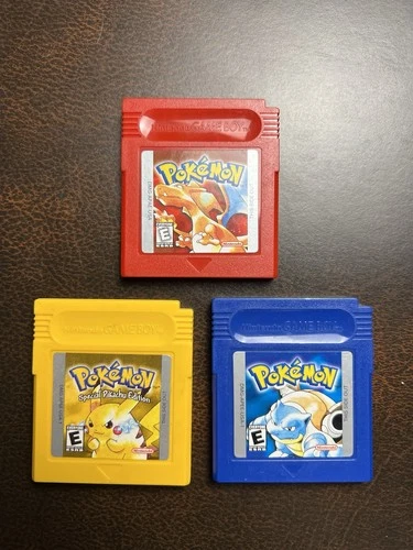 Lot Of 3 Nintendo Gameboy Pokemon Games Yellow Blue Red AUTHENTIC TESTED SAVE