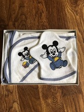 Disney Baby Mickey Mouse 2-Pack Hooded Towel And Hand Mitt Wash Cloth VTG 1984