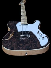 NEW 6 STRING SEMI-HOLLOW TELE STYLE JAZZ ELECTRIC GUITAR-BURL TOP FINSH
