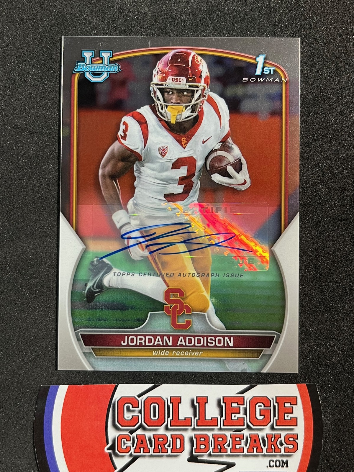 2022 JORDAN ADDISON AUTO 1ST BASE BOWMAN U UNIVERSITY CHROME RC #36 USC