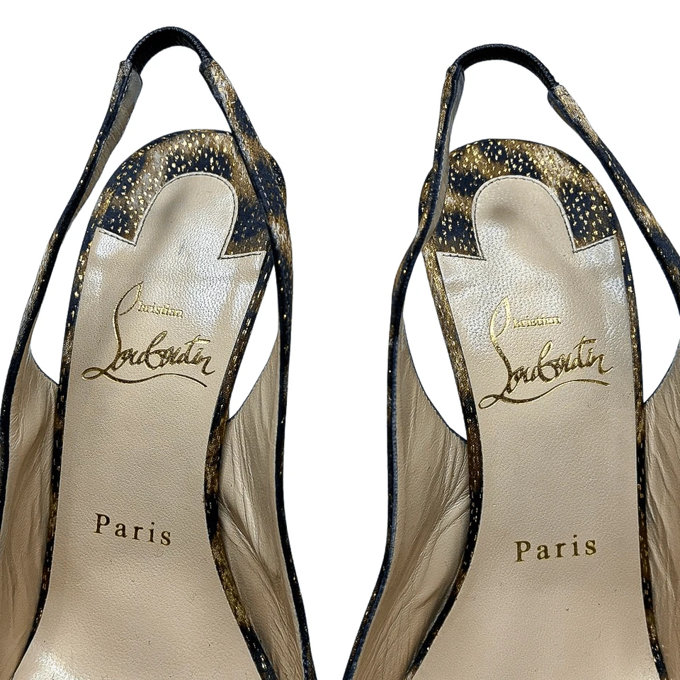 Christian Louboutin Drama Sling 100 Lurex Panthere Stud Pump EU 37 US 7 Tacones Foto 3 de 4