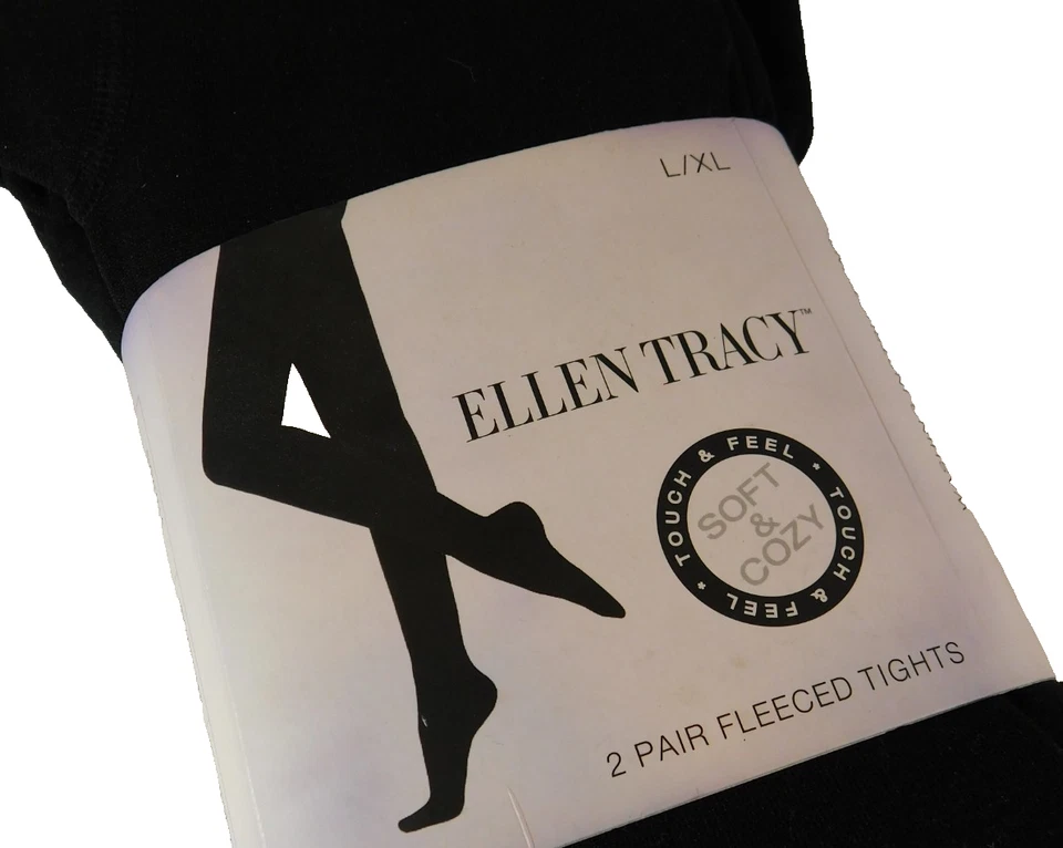 Ellen Tracy zwei Paar weiche & kuschelige schwarze Fleece-Strumpfhosen Gr. L/XL neu im Paket - Bild 2 von 4