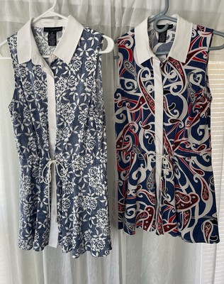 2 Grace Elements Shirts Top Sleeveless Button Up Medium Red White Blue Patriotic
