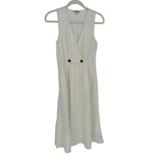 Madewell EUC Button-Waist Wrap Midi Sun Dress White Linen Blend Beach 4 Retro