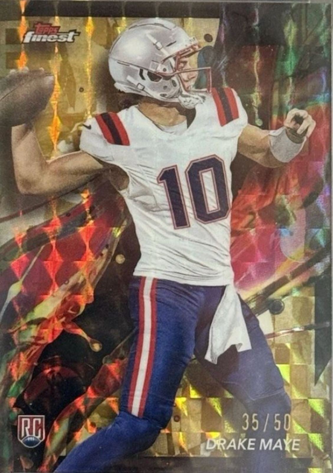 2024 Topps Finest - Common Drake Maye #62 Gold Geometric Refractor /50 (RC)