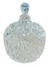 Vintage Cut Crystal Lidded Candy Dish Bowl Starburst Pattern Pressed Glass
