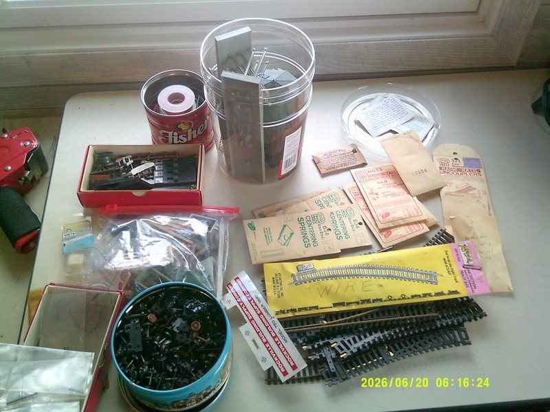 Large Lot Of  HO Scale Train Parts  - Wheels, Wire, Track, Couplers, Tower, Etc.