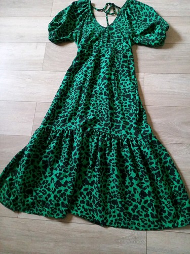 George grün & schwarz Leopardenmuster Hängerchen Kleid Rüschen Urlaub Boho Freizeit UK10 - Bild 16 von 19