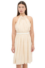 Lela Rose 100% Silk Halter Dress US 4 Beige Chevron Pleated Ruffle Made in USA