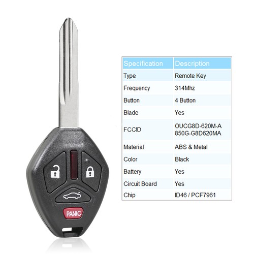 2 Remote Control Car Key Fob 4Button OUCG8D-620M-A for Mitsubishi Eclipse Galant - Picture 3 of 9