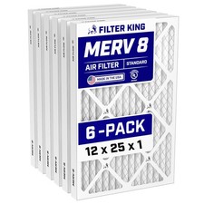 Filter King 12x25x1 Air Filter 6-pack Merv 8 Actual Size 11.5 X 24.5 X .75 Filter King 12x25x1 Air Filter 6-pack Merv 8 Actual Size 11.5 X 24.5 X .75