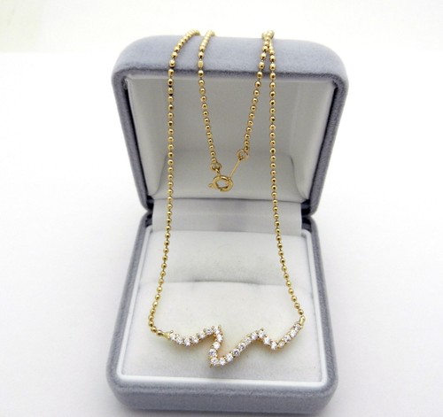 Necklace Choker Beaded Chain Simulated Diamond in Solid 14k Gold 4.4 gr 16" long - Picture 8 of 9