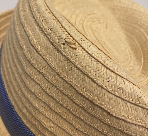 Peter Grimm Natural 100% Paper Fedora Hat Blue Band Beige L/XL Cruise Resort - Picture 5 of 6