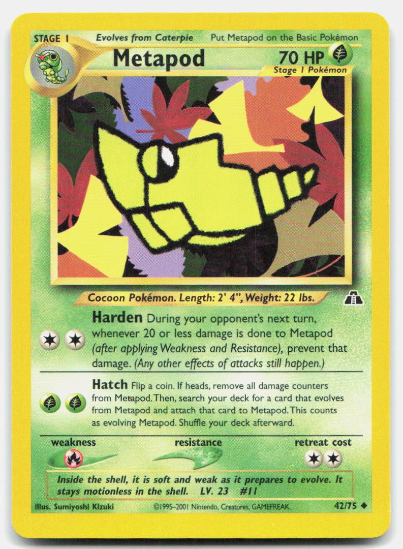 Neo Discovery Metapod 42/75 LP Pokemon Unlimited Uncommon Tcg Card