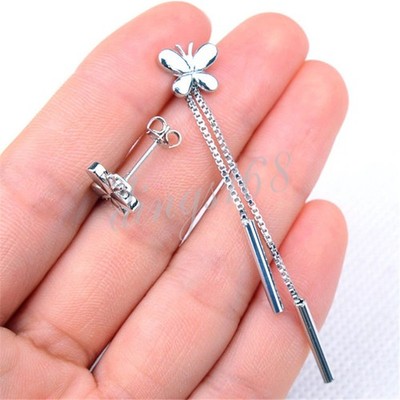 925 Sterling Silver Tarnish-Free 60mm Butterfly Thread Stick Post Earrings L1264