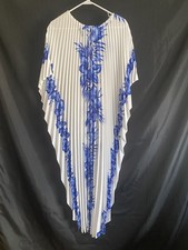 Vintage Royal Creations Hawaii Blue Floral Mumu Batwing Kaftan Dress Pleated OS