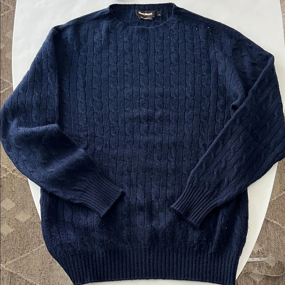 Paul Stuart Men's 100% Cashmere Cable Knit Navy Blue Crewneck Sweater XL $895 - Image 2 of 4