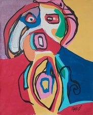 Karel Appel Signed Abstract Oil Painting on Canvas - Dutch Modern Art