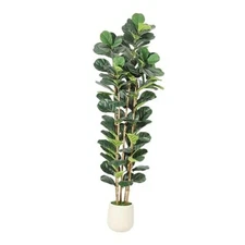 7FT Artificial Fiddle Leaf Fig Tree - Faux Rubber Tree with White Pot 7ft Green