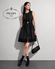 Authentic Prada Milano Sleeveless Utility Belt Fit & Flare Dress Black Sz12