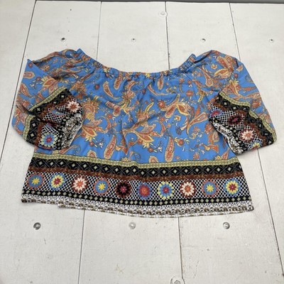 SheIn Blouse Womens 4XL Plus Multicolor Off Shoulder Paisley Boho 3/4 Sleeve