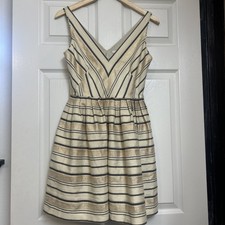 J.CREW Women's Sleeveless Blue & Gold Striped Knee Length Dress with pockets 