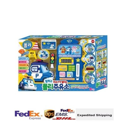 Robocar Poli Talking Realistic Gas Station Play Friction Mini Car Song Figure
