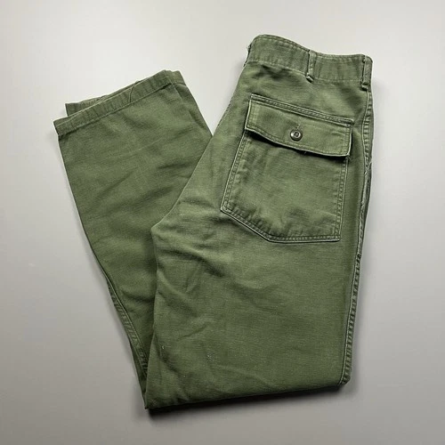 VTG US Army Trousers Mens 32Wx29L Green Sateen OG107 Type 1 Military 60s Vietnam