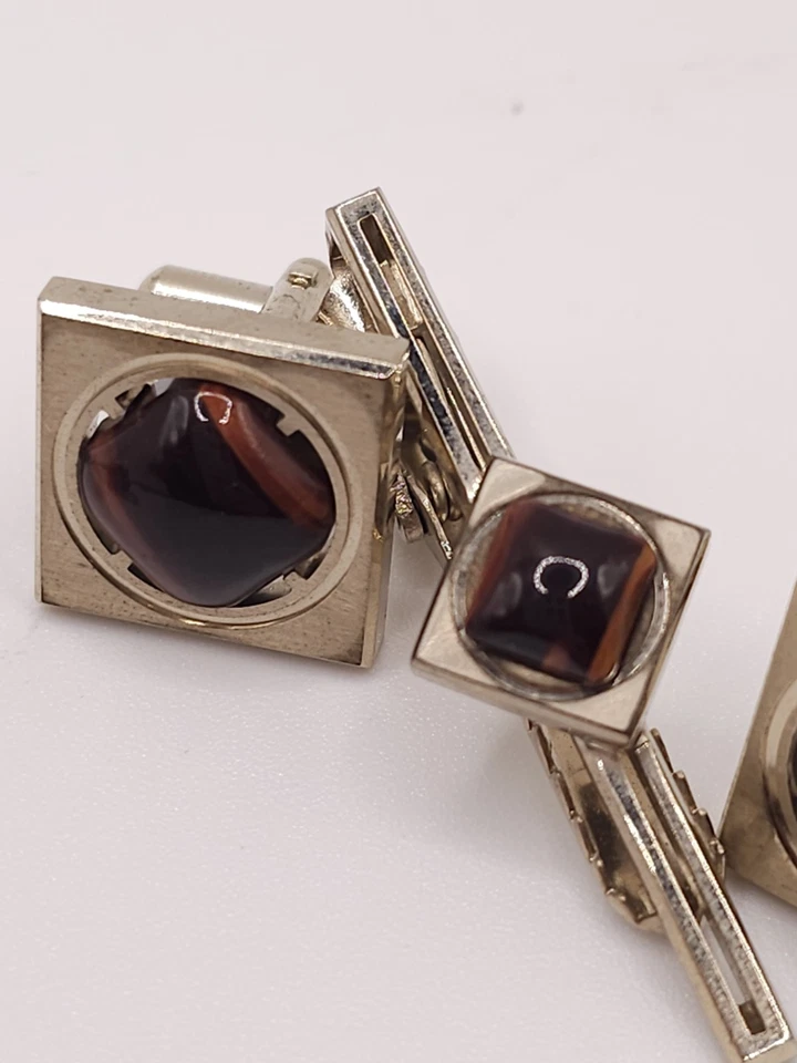 Lote de juegos de barras de corbata de gemelos de colección a mod ágata lucite ANSON Foto 3 de 4