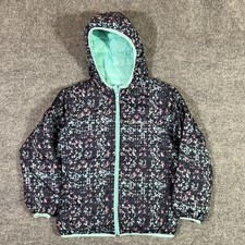 Eddie Bauer Jacket Kids Small 7/8 Blue Floral Hooded Down Puffer Lightweight
