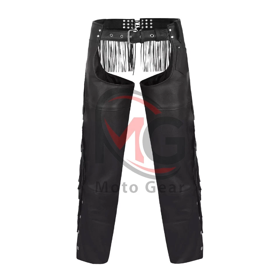 Tassel Chap Fransen Chaps Motorradfahren Biker Chap Schwarz Herren - Bild 4 von 4