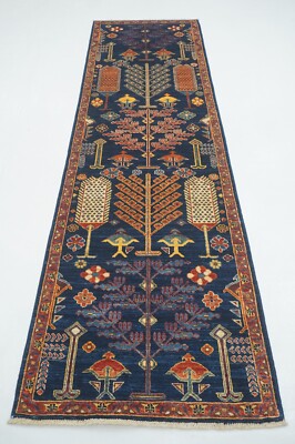 3 x 10 ft Navy Blue Bakshaish Tree of Life Afghan Hand knotted Tribal Runner Rug