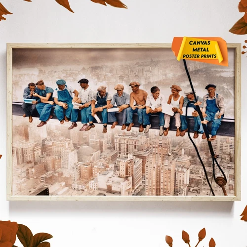 Lunch atop a Skyscraper New York City Coloured PhotoPoster Canvas Wall Art Print
