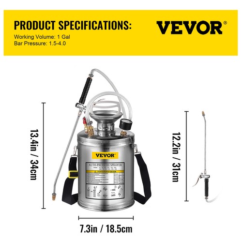 VEVOR 4L Pulvérisateur à Dos Pression Pompe Inox Brumisateur Plante Jardinage - Imagen 7 de 12