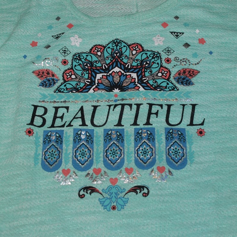 XL NWOT Girls Beautiful Self Esteem LS Mint Dropped Shoulder French Terry Top