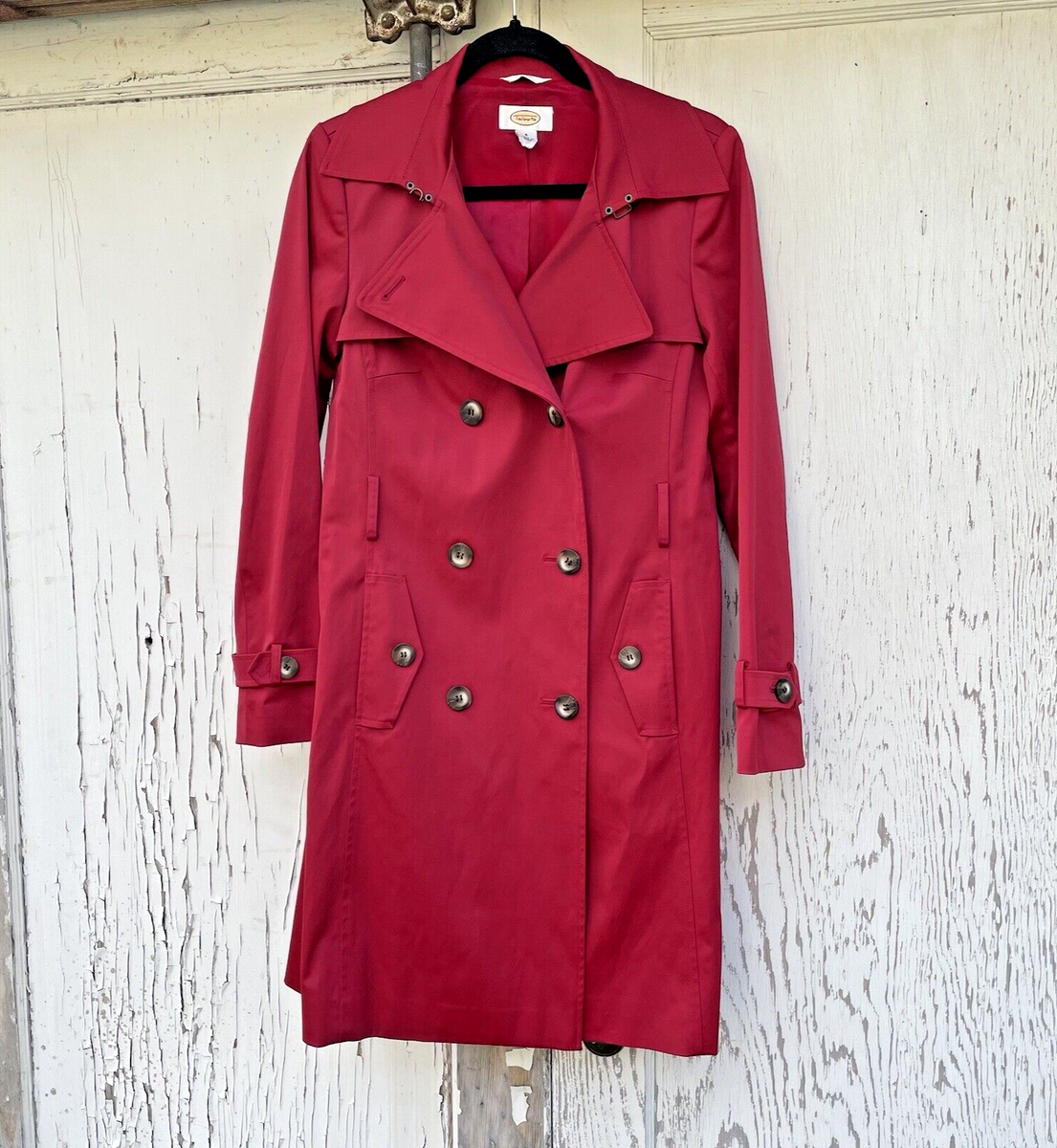 Talbots Double Breasted Trench Coat Women’s Red Stretch Pockets Classic