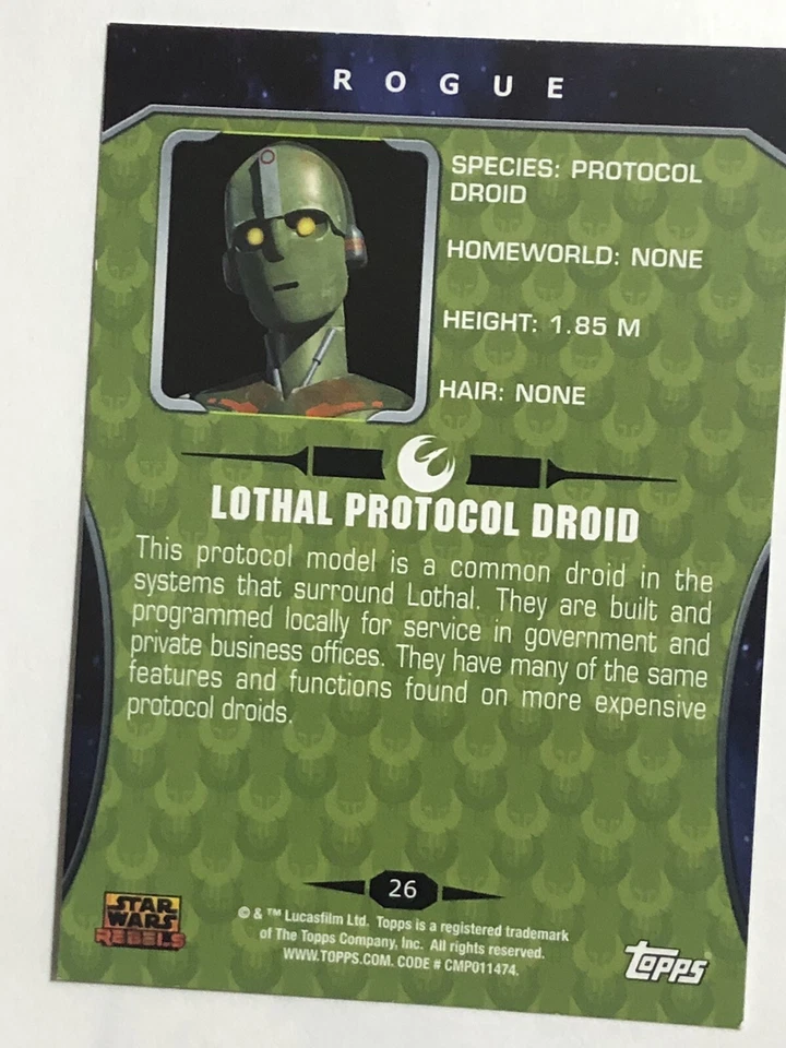 Star Wars Rebels Trading Card  #26 Lothal Protocol Droid - Image 2 of 2